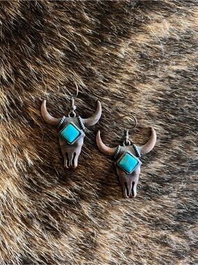 Turquoise Bull Skull Earrings